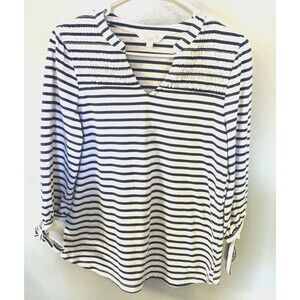 Jillian N Womens Striped Blue & White Top Size Small